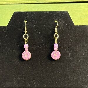 Gold and Pink Flower Earrings